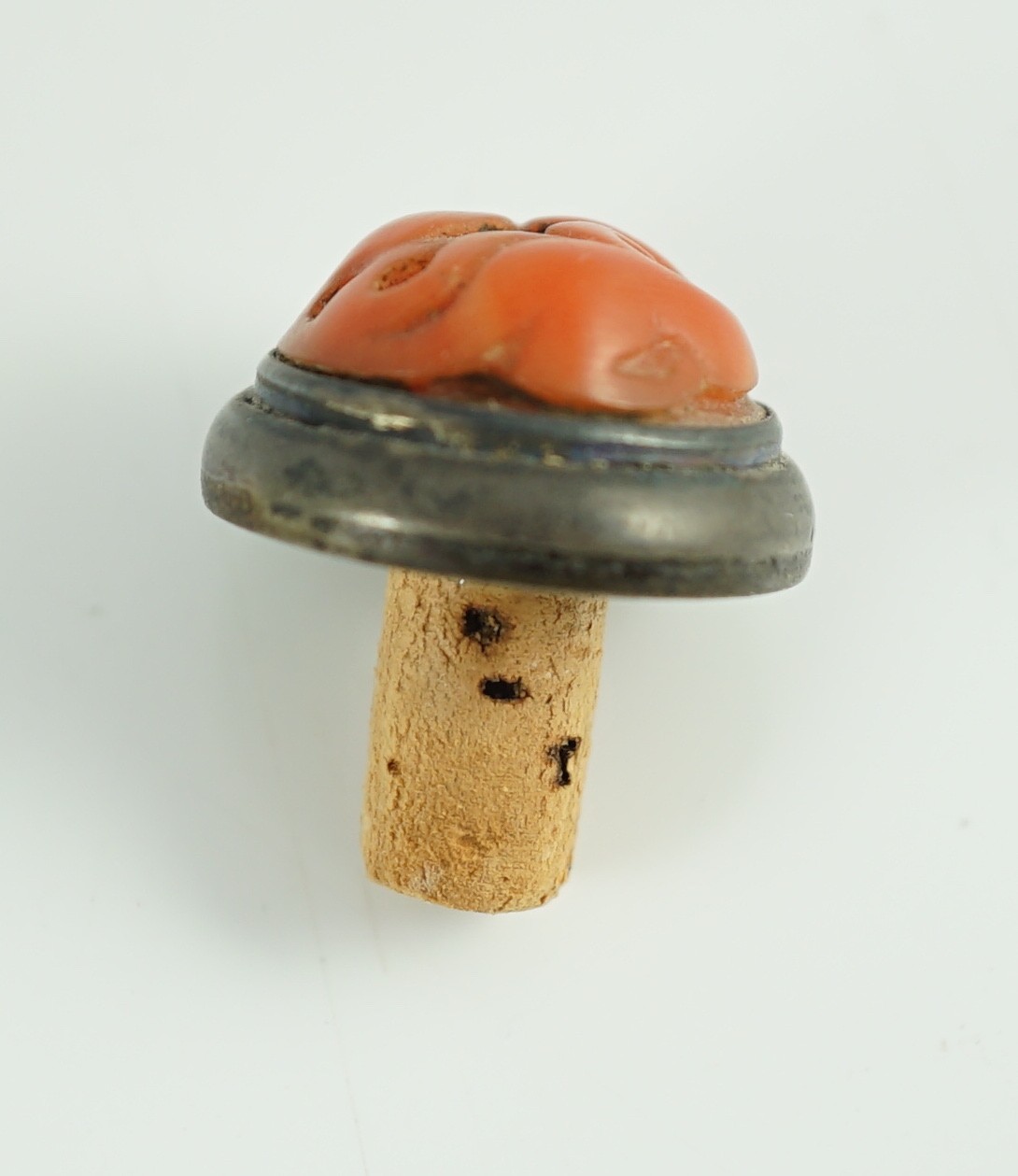 A Chinese inscribed white jade snuff bottle, 19th century, 6.7cm high, metal and coral stopper